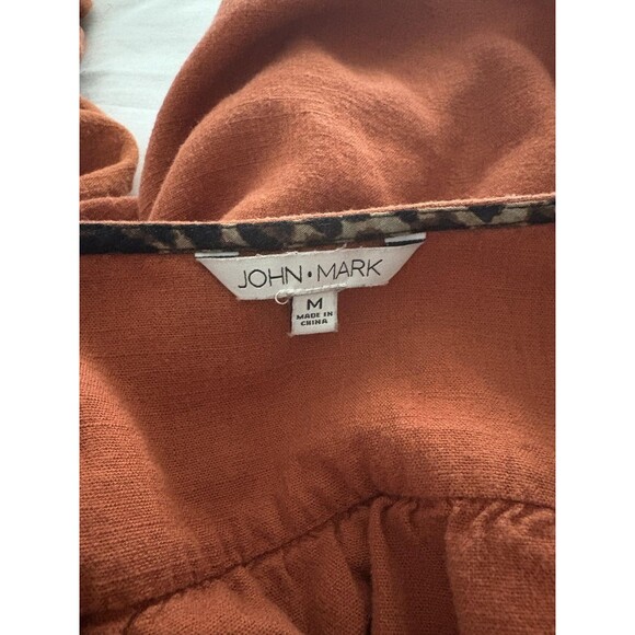 John Mark Blouse Womens Medium Burnt Orange Animal Print Trim Southwestern Boho - Picture 8 of 16